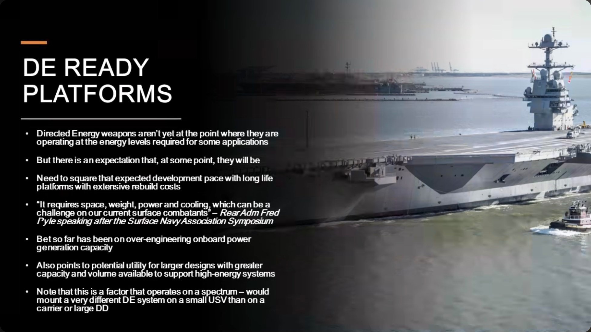 Integrating directed-energy weapons on naval platforms presents unique engineering challenges around power generation, cooling, and space—but ships may have inherent advantages over land or air platforms in meeting those demands.