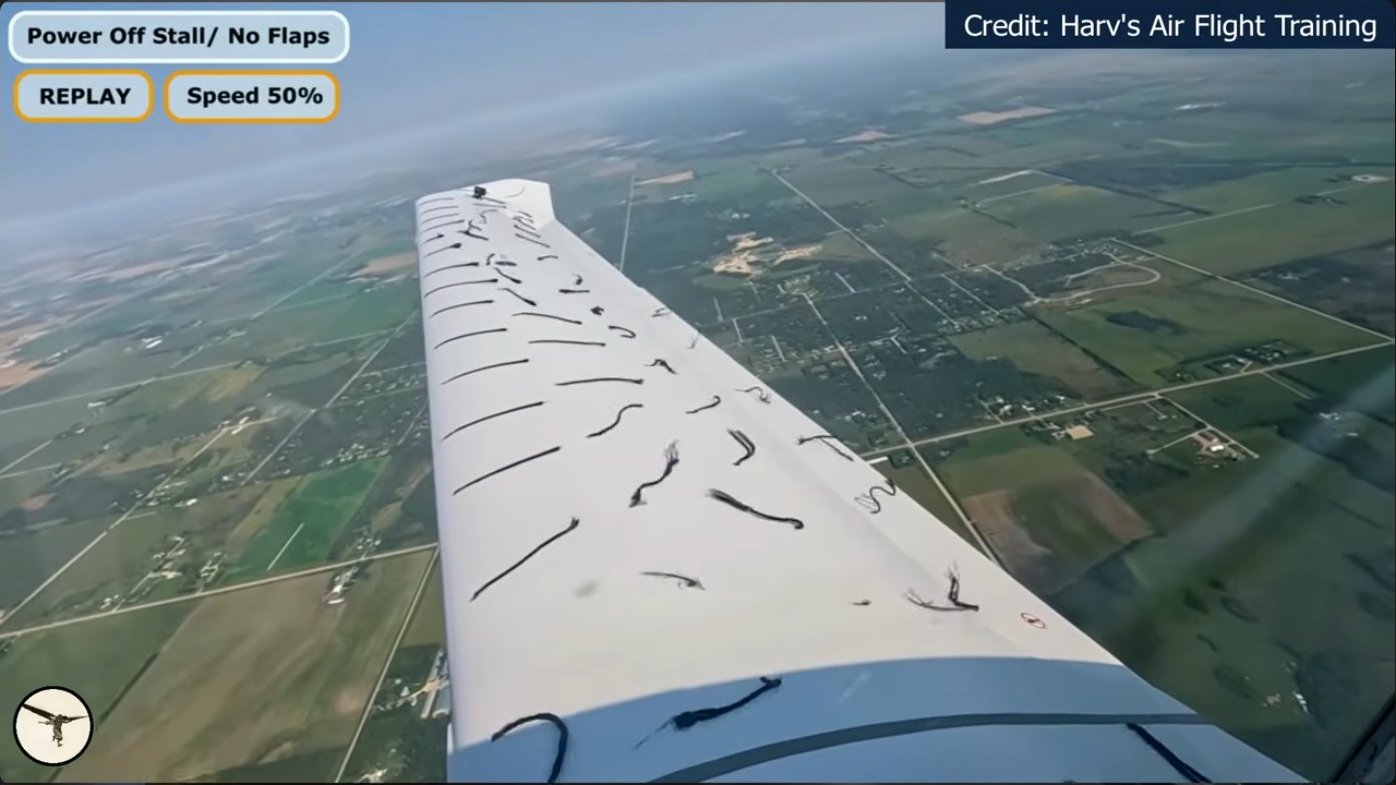 Cockpit view during approach, illustrating the importance of monitoring angle of attack and airspeed to maintain adequate lift margins above stall.