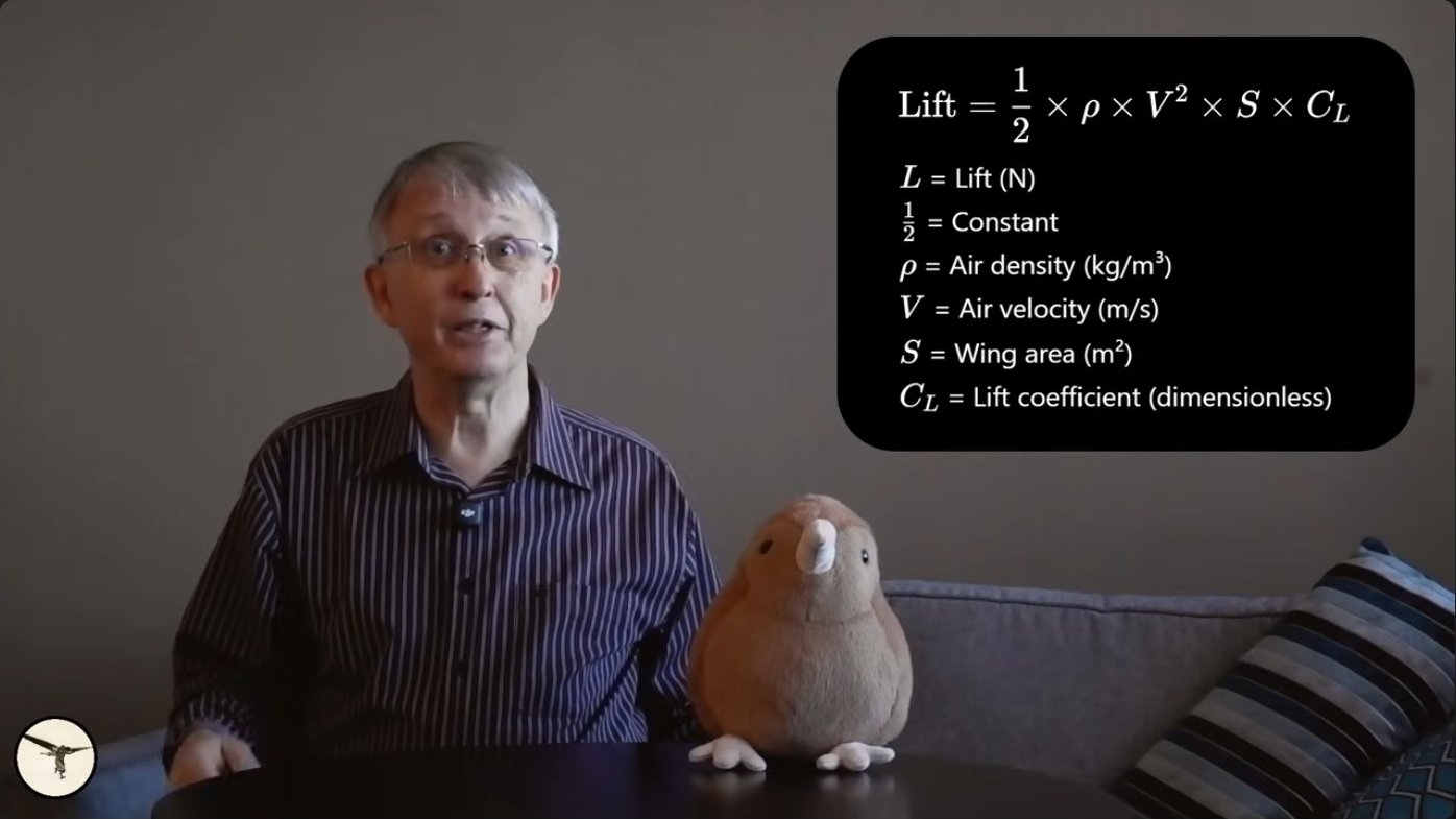 The lift equation and its components. The lift coefficient C_L is dimensionless and summarizes the wing's efficiency at a given angle of attack.