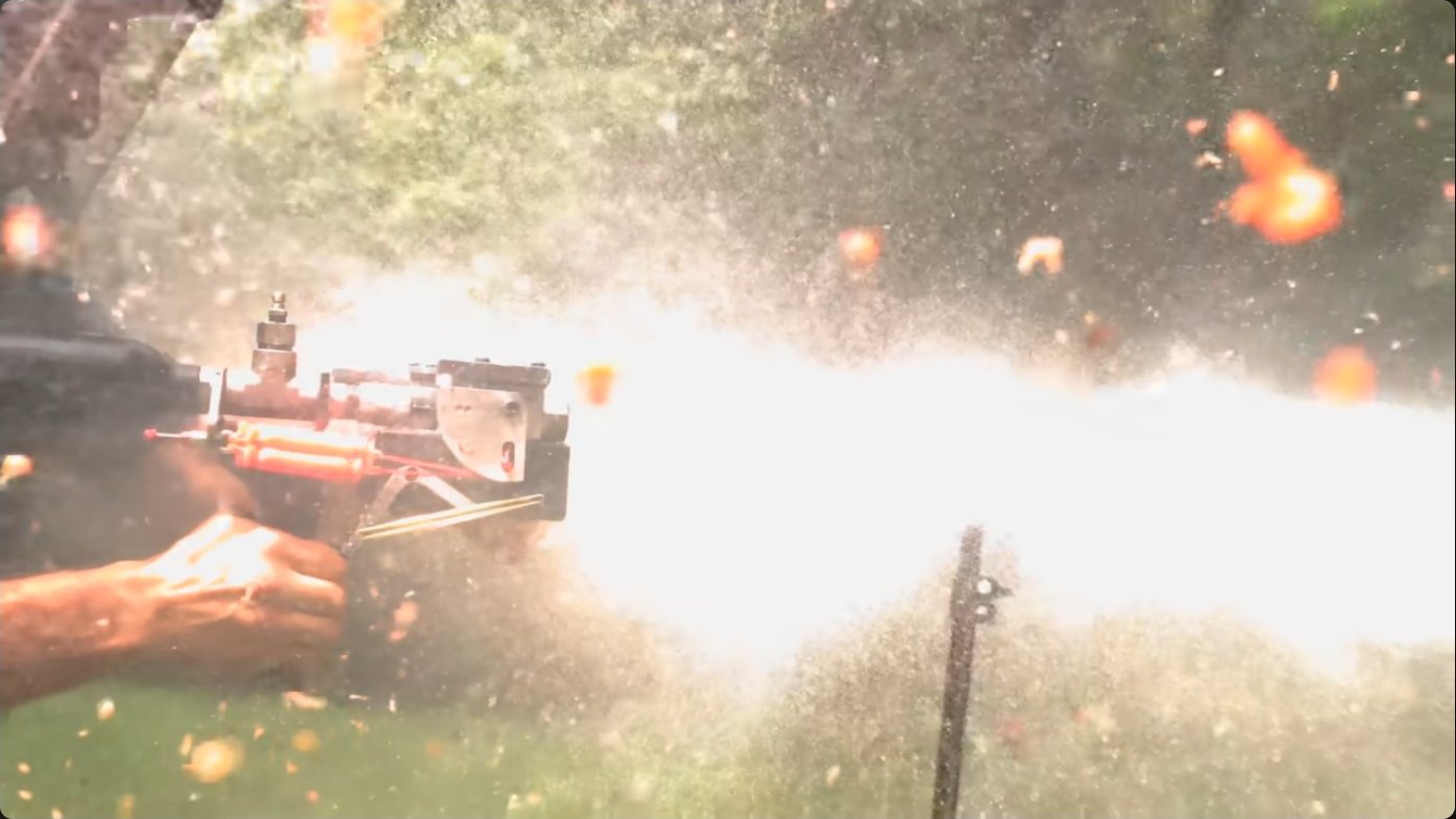 Slow-motion capture showing the shockwave impact on a watermelon at point-blank range, illustrating the instantaneous pressure-driven expansion and disintegration of the fluid-filled target.